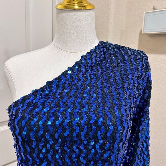 Vintage Climax by David Howard Royal Blue Sequin One Shoulder Dress in Size 9/10 - Picture 4 of 9